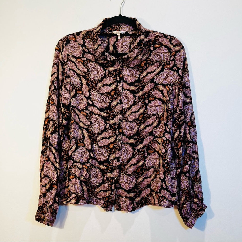 ESQUALO Paisley Floral Button Down Boho Semi Sheer Blouse Long Sleeve Top Medium - Picture 2 of 11